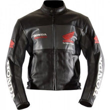 Load image into Gallery viewer, Black Honda Racing Motorcycle Leather Jacket
