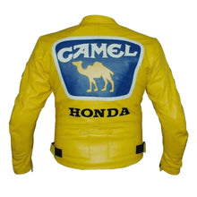 Load image into Gallery viewer, Racing Honda Yellow Motorcycle Cowhide Leather Biker Jacket