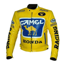 Load image into Gallery viewer, Racing Honda Yellow Motorcycle Cowhide Leather Biker Jacket