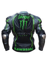 Load image into Gallery viewer, Kawasaki Monster Green Motorcycle Racing Cowhide Leather Jacket