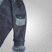 Load image into Gallery viewer, Men's Black Shearling Jacket Coat in Flight Aviation Style - Cold Inferno