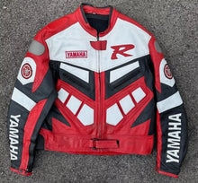 Load image into Gallery viewer, Yamaha Racing Red Motorcycle Riding Cowhide Leather Jacket