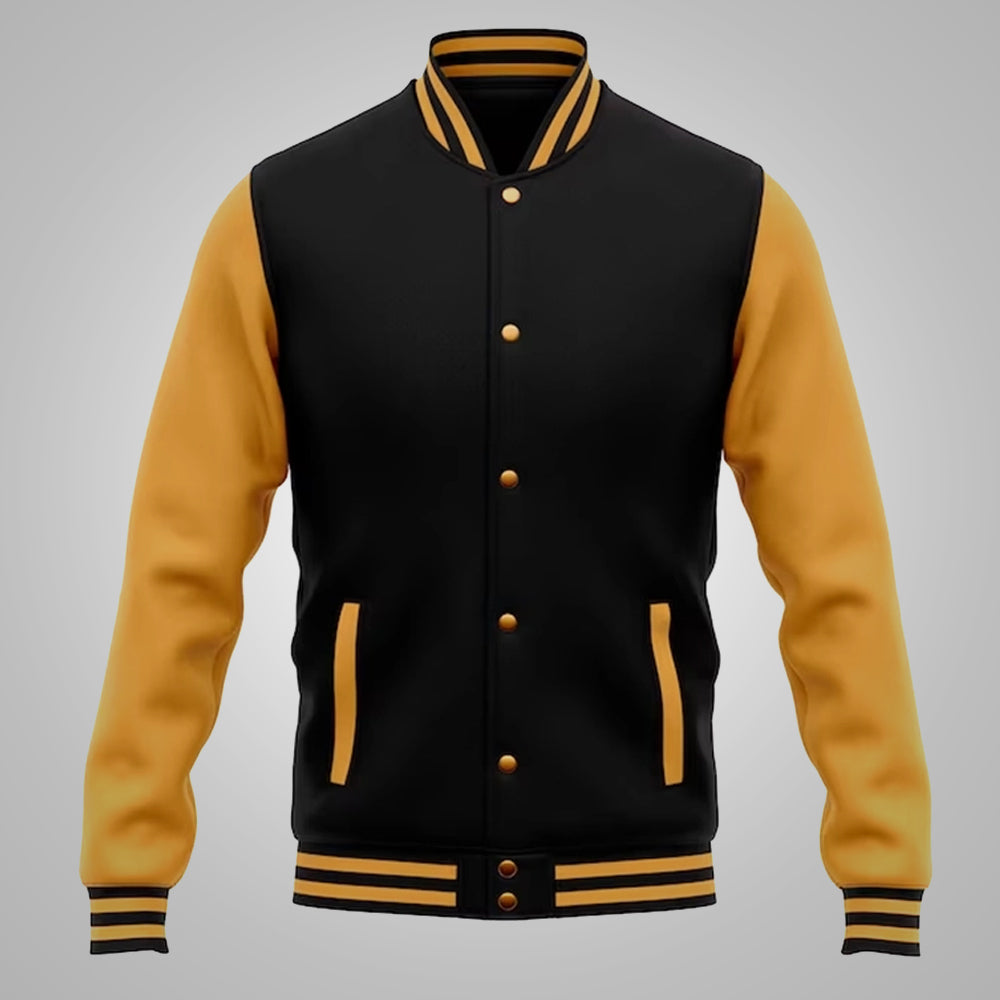 Mens Baseball Style Black and Yellow Varsity Jacket