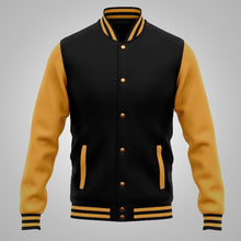 Load image into Gallery viewer, Mens Baseball Style Black and Yellow Varsity Jacket