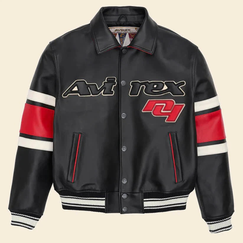 Men's Black Avirex Letterman Jacket – Leather Varsity Style