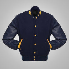 Load image into Gallery viewer, Navy Blue and Yellow Baseball Style Jacket