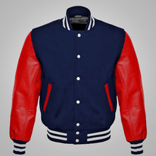 Load image into Gallery viewer, Mens Baseball Style Red and Blue Varsity Jacket