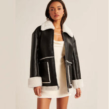 Load image into Gallery viewer, Black Women B3 RAF Aviator Brown Flight Shearling Leather Jacket