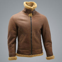 Load image into Gallery viewer, Mens Brown B3 Shearling Sheepskin WW2 Bomber Leather Flying Aviator Jacket