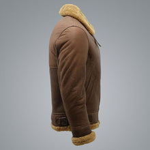 Load image into Gallery viewer, Mens Brown B3 Shearling Sheepskin WW2 Bomber Leather Flying Aviator Jacket