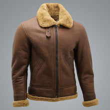 Load image into Gallery viewer, Mens Brown B3 Shearling Sheepskin WW2 Bomber Leather Flying Aviator Jacket