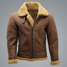 Load image into Gallery viewer, Mens Brown B3 Shearling Sheepskin WW2 Bomber Leather Flying Aviator Jacket