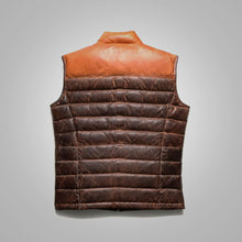 Load image into Gallery viewer, Mens Brown Genuine Bubble Leather Down Vest
