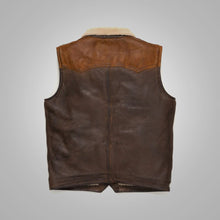 Load image into Gallery viewer, Mens Brown Shearling Fur Sheepskin Leather Vest
