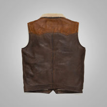 Load image into Gallery viewer, Mens Brown Shearling Fur Sheepskin Leather Vest