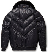 Load image into Gallery viewer, Nylon Black Leather V-Bomber Jacket - Shearling leather
