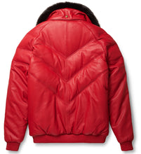 Load image into Gallery viewer, Red Leather V-Bomber Jacket - Shearling leather