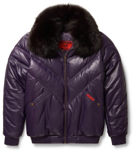 Purple Leather V-Bomber Jacket - Shearling leather