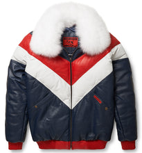 Load image into Gallery viewer, Leather V-Bomber Jacket - Shearling leather