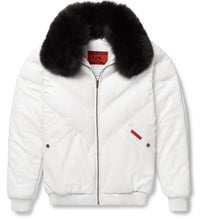 Load image into Gallery viewer, White Leather V-Bomber Jacket - Shearling leather