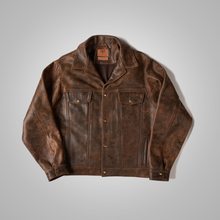 Load image into Gallery viewer, Mens brown Distressed Real Leather Four Pocket Leather Jacket
