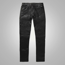Load image into Gallery viewer, Men's  Fashion Black Cowhide Leather Biker Pant