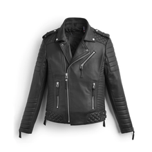 Load image into Gallery viewer, Men Black Quilted Biker Leather Jacket With Zippers