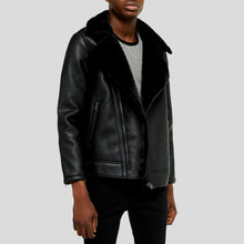 Load image into Gallery viewer, Bard Black Shearling Leather Jacket - Shearling leather