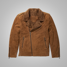 Load image into Gallery viewer, New Men's Brown Shearling Sheepskin Leather Bomber Flying Jacket