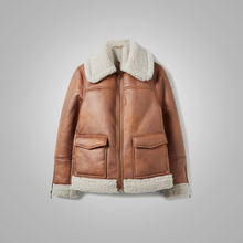 Load image into Gallery viewer, Women Brown Sheepskin Shearling Leather Aviator Jacket