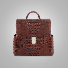 Load image into Gallery viewer, New Womens Brown Liz Croc Embossed Leather Convertible Backpack