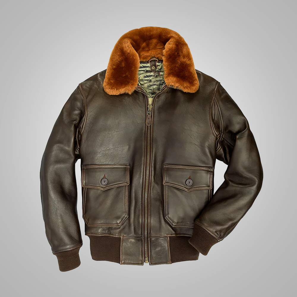 Brown Men Lambskin G-1 Flight Leather Jacket S