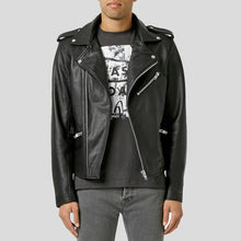 Load image into Gallery viewer, Cimarron Black Motorcycle Leather Jacket - Shearling leather