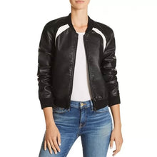 Load image into Gallery viewer, Casual Baseball Collar Black Leather Bomber Jacket