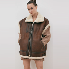 Load image into Gallery viewer, New Chocolate Brown Women Aviator Sheepskin  Leather Vest