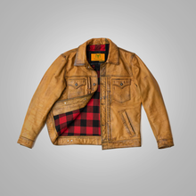Load image into Gallery viewer, Mens Brown  Four Button Pockets Distressed Leather Jacket