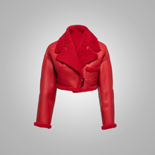 Load image into Gallery viewer, Women Red  Pilot Aviator Flight  B3 Bomber Faux Fur Shearling Real Sheepskin Leather Jacket