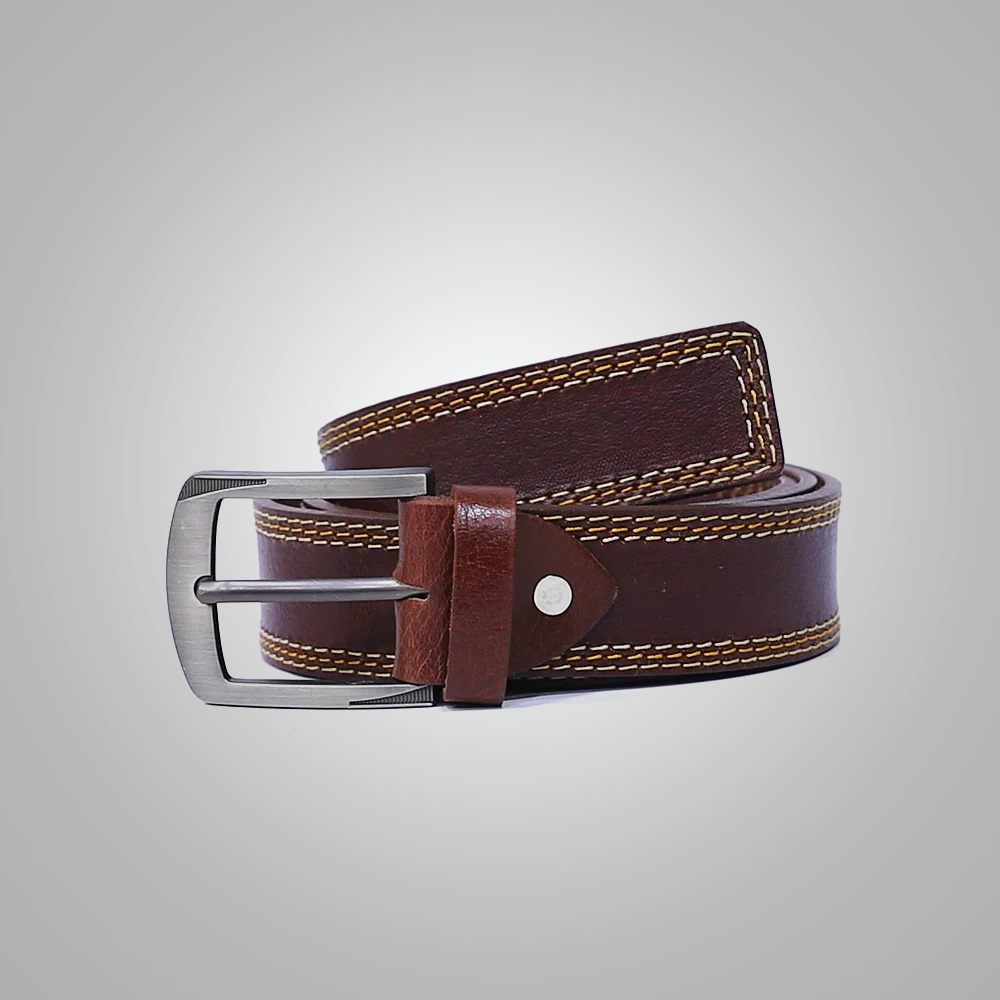 Men Boron Best Burgundy Leather Belt With Thread Edging