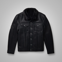 Load image into Gallery viewer, New Men Black Sheepskin Real Shearling Leather B3 Bomber Flying Trucker Jacket