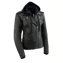 Load image into Gallery viewer, Ladies Black Vented MC Jacket with Removable Hoodie