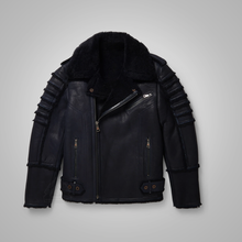 Load image into Gallery viewer, New Men Black RAF Flying Shearling Sheepskin Moto Leather Flying Jacket