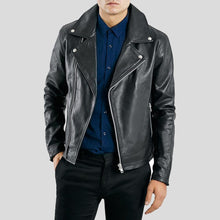 Load image into Gallery viewer, Barden Black Motorcycle Leather Jacket - Shearling leather
