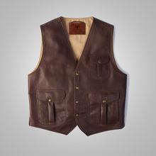 Load image into Gallery viewer, Brown Men Multi Pocket Style Buckskin Vest