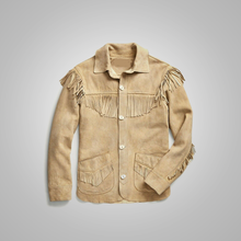 Load image into Gallery viewer, Mens Brown Western Suede Leather Jacket With Beads Fringes