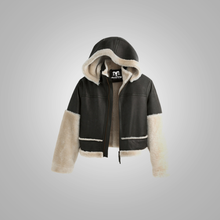 Load image into Gallery viewer, Womens Aviator Bomber Leather Jacket With Fur