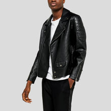 Load image into Gallery viewer, Alpha Black Biker Quilted Leather Jacket - Shearling leather