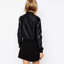Load image into Gallery viewer, Ladies Black Leather Bomber Jacket