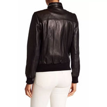 Load image into Gallery viewer, Womens Genuine Lambskin Black Leather Bomber Jacket