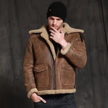 Load image into Gallery viewer, Mens Brown Short Sheepskin Fur Shearling Leather Jacket Coat