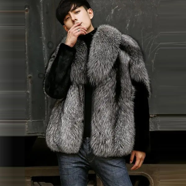 New Mens Winter Grey Shearling Short Fox Fur Mink Jacket Coat